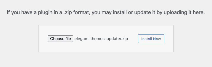 Image showing how to update divi by activating the Elegant Theme Updater plugin from the WordPress dashboard.